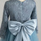 Robe Manche Longue Tulle Bleu Satin