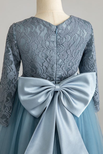 Robe Manche Longue Tulle Bleu Satin