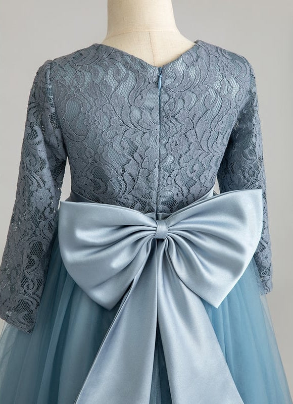 Robe Manche Longue Tulle Bleu Satin
