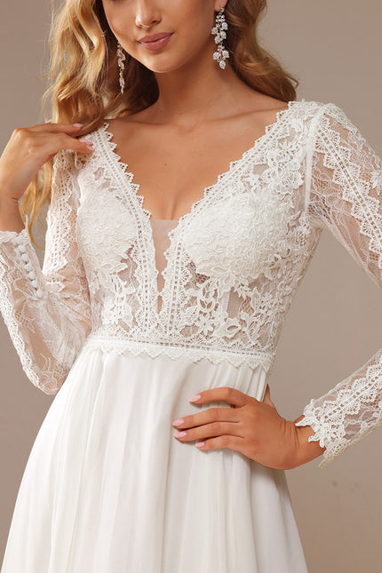 Robe Manche Longue Traîne Vaporeuse - gallery 5