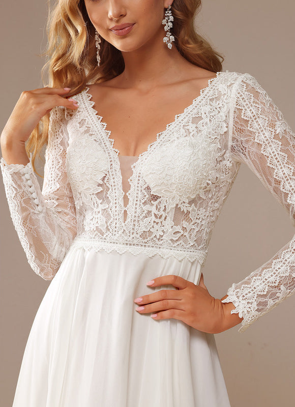 Robe Manche Longue Traîne Vaporeuse - gallery 5
