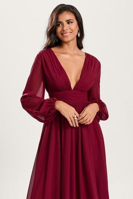 Robe Manche Longue Fluide Marine Volants - gallery 3