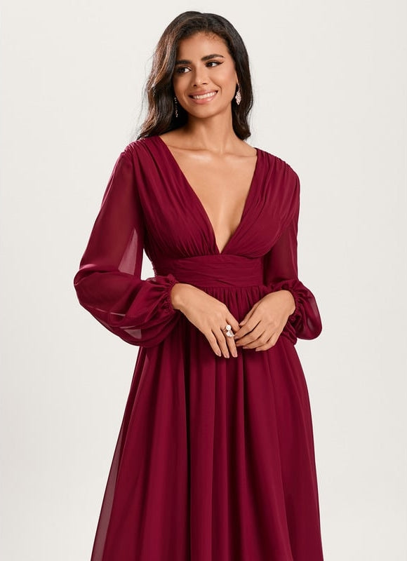 Robe Manche Longue Fluide Marine Volants - gallery 3