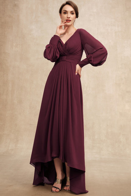 Robe Manche Longue Asymétrique Bordeaux - gallery 2