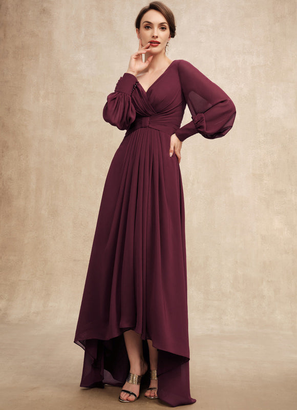 Robe Manche Longue Asymétrique Bordeaux - gallery 2