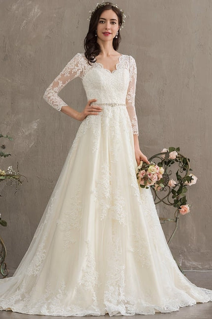 Robe Manche Longue Nuptiale Florale - gallery 4