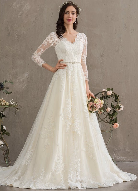 Robe Manche Longue Nuptiale Florale - gallery 4