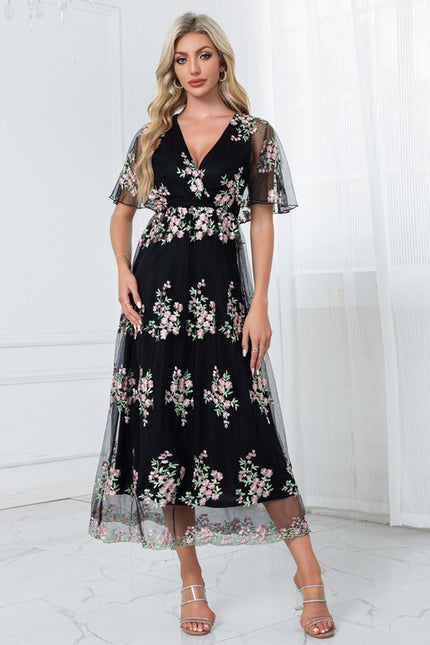 Robe Manche Longue Vintage Tulle Floral