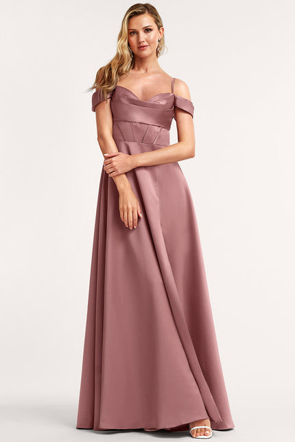 Robe Manche Longue Satin Épaule Dénudée - gallery 2