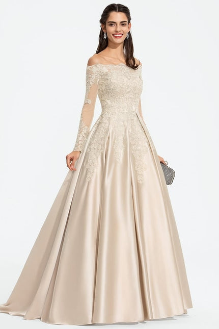 Robe Satin Beige Manche Longue - gallery 3