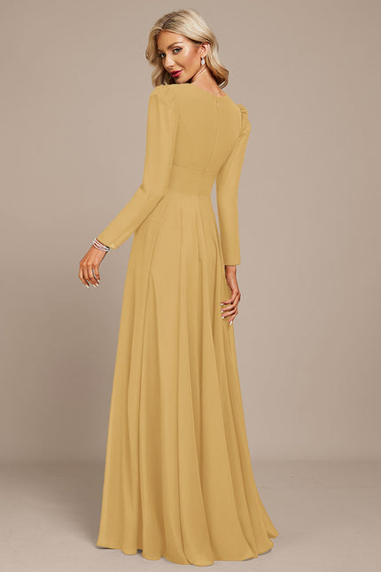 Robe Manche Longue Mousseline Marine - gallery 9
