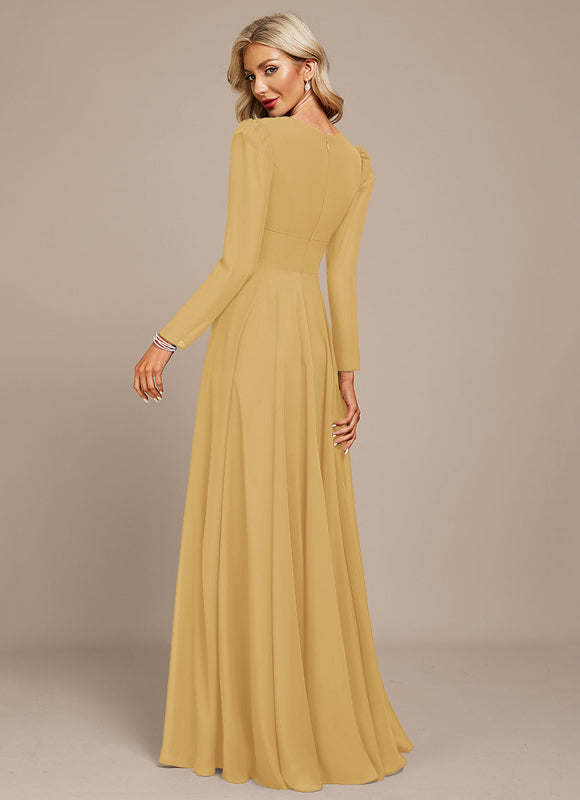 Robe Manche Longue Mousseline Marine - gallery 9