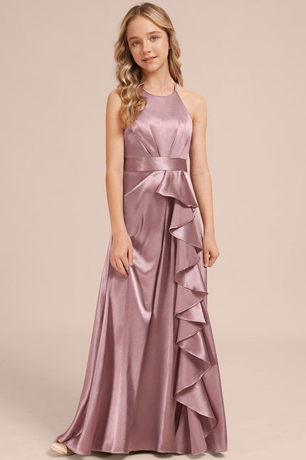 Robe Manche Longue Satin Mauve Volants - gallery 2