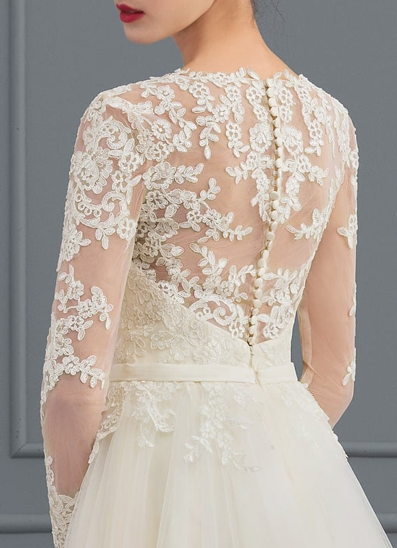 Robe Manche Longue Princesse Tulle Floral - gallery 1