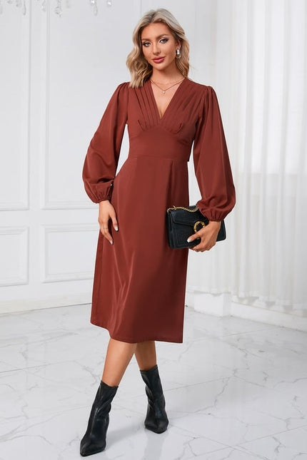 Robe Manche Longue Midi Bordeaux Satinée