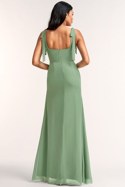 Robe Manche Longue Mousseline Verte - gallery 4