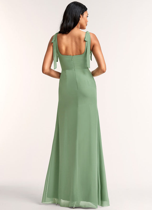 Robe Manche Longue Mousseline Verte - gallery 4