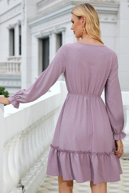 Robe Manche Longue Lilas À Volants - gallery 4