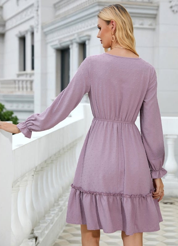 Robe Manche Longue Lilas À Volants - gallery 4