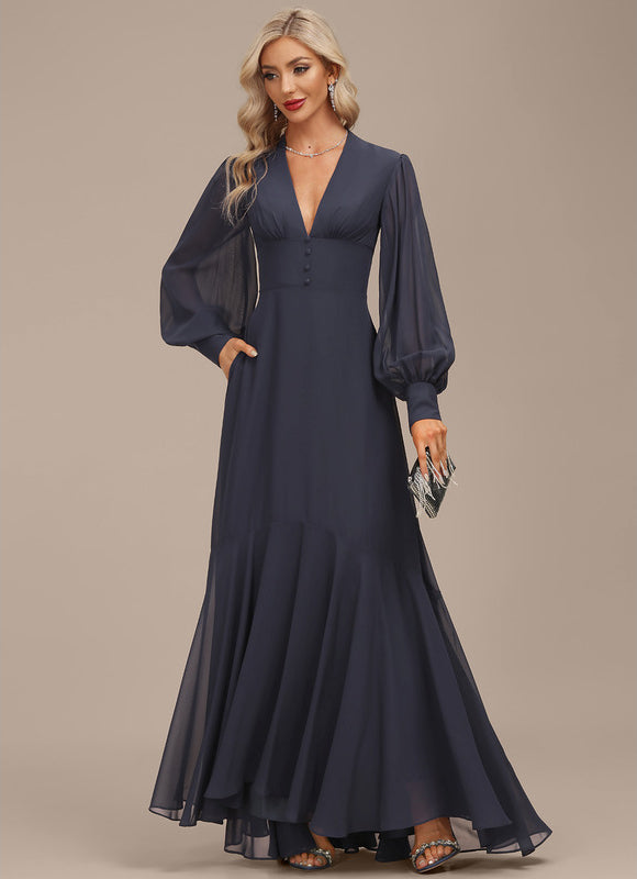 Robe Manche Longue Fluide Bleu Marine - gallery 6