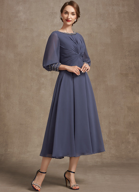 Robe Manche Longue Mousseline Élégante - gallery 5