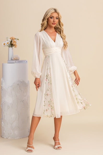 Robe Manche Longue Midi Florale Élégante - gallery 4
