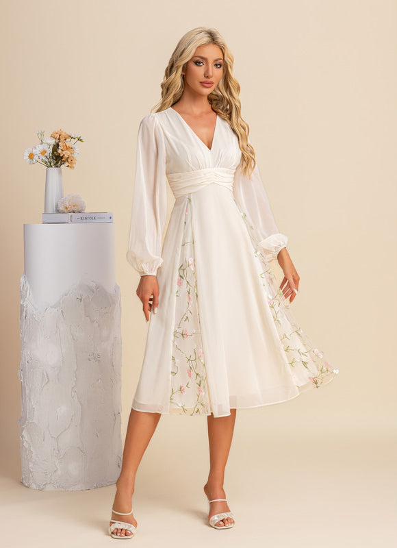 Robe Manche Longue Midi Florale Élégante - gallery 4