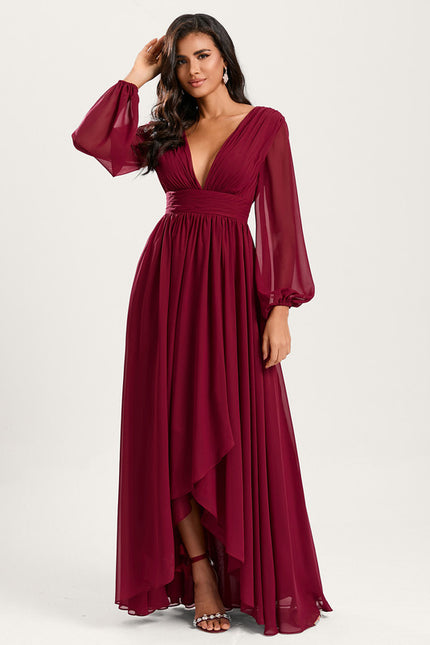 Robe Manche Longue Fluide Marine Volants - gallery 1