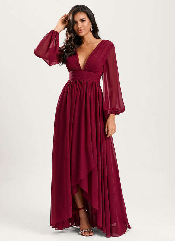 Robe Manche Longue Fluide Marine Volants - gallery 1