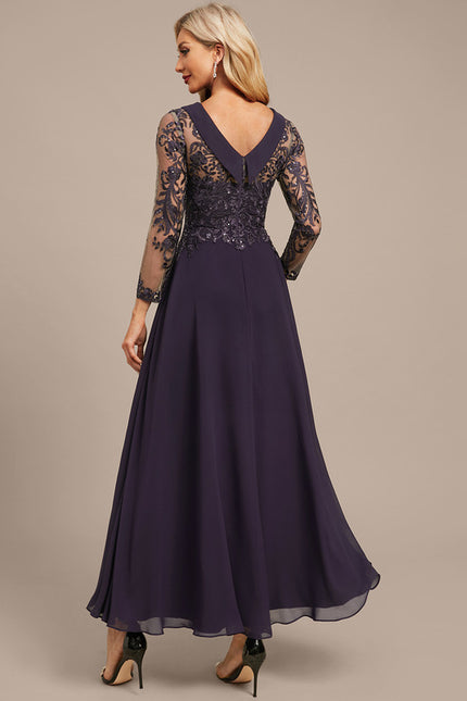 Robe Manche Longue Soirée Violette Élégante - gallery 6