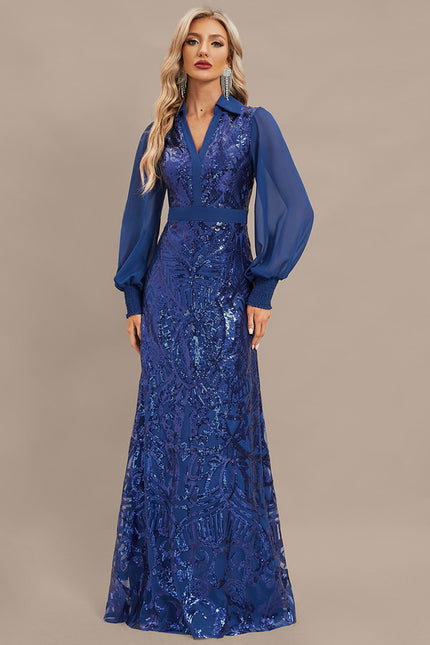 Robe Manche Longue Bleu Scintillante