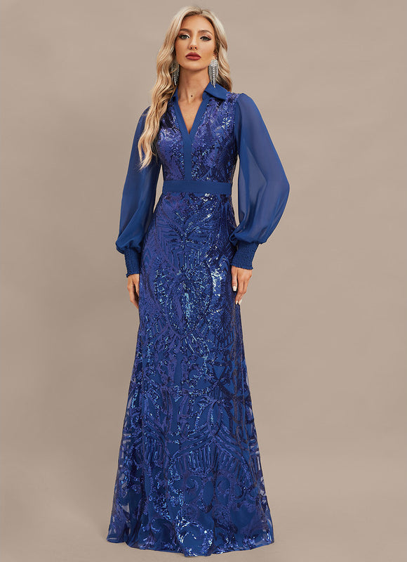 Robe Manche Longue Bleu Scintillante