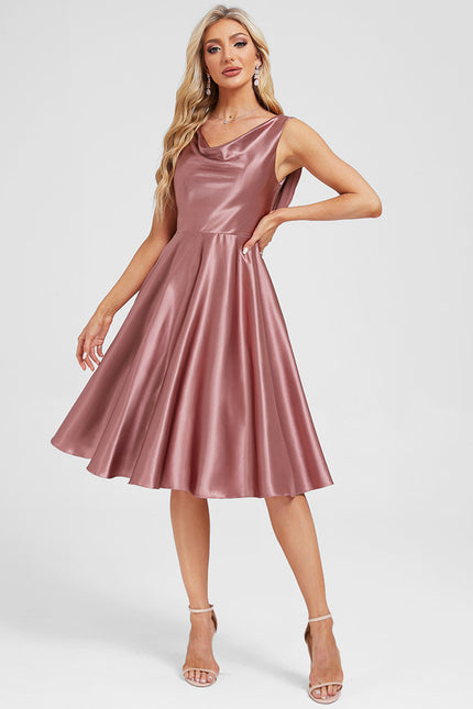 Robe Manche Longue Satin Rose Clair - gallery 5