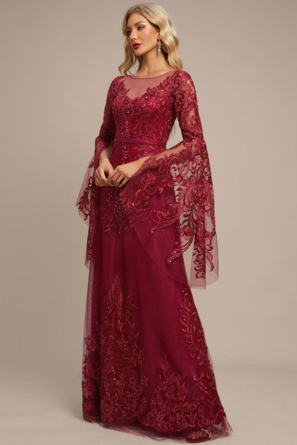 Robe De Soirée Bordeaux Manche Longue - gallery 1