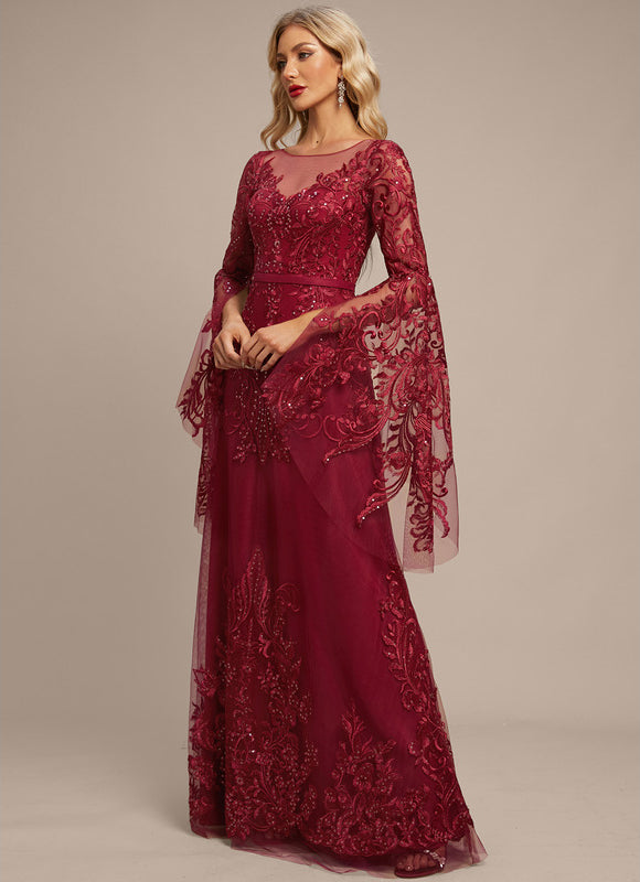 Robe De Soirée Bordeaux Manche Longue - gallery 1