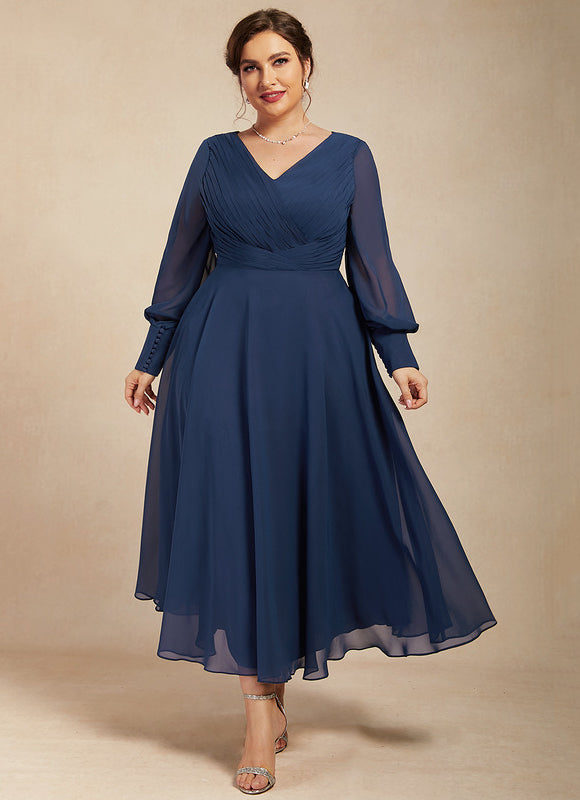 Robe Manche Longue Vaporeuse Marine - gallery 7