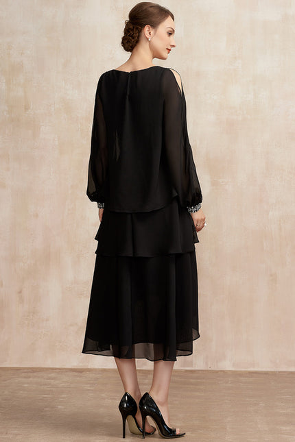 Robe Noire Longue Manche Courte - gallery 4