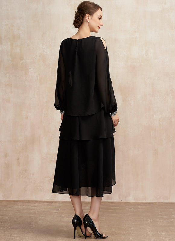 Robe Noire Longue Manche Courte - gallery 4