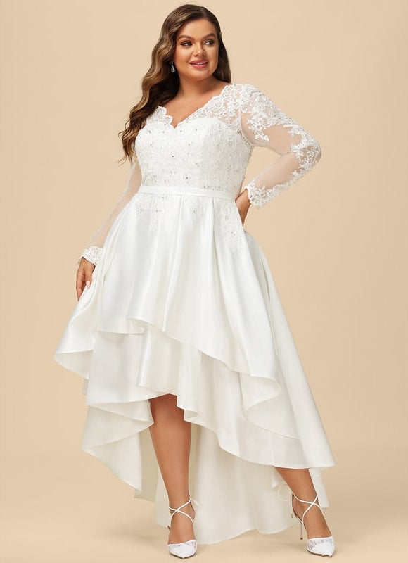 Robe Manche Longue Satin Asymétrique - gallery 7