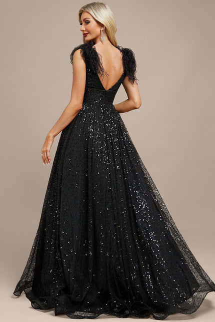 Robe Manche Longue Noire Scintillante - gallery 7