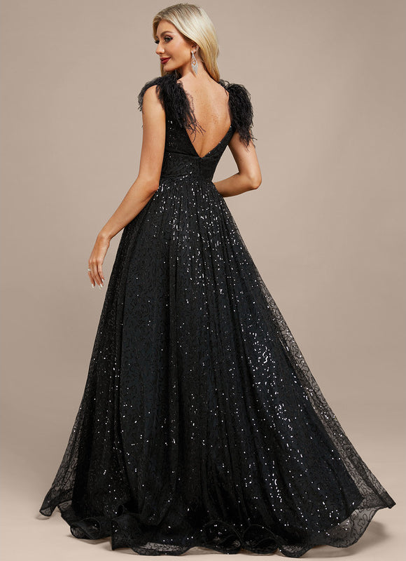 Robe Manche Longue Noire Scintillante - gallery 7