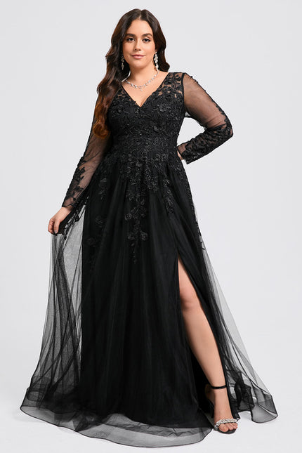 Robe Noire Tulle Manches Longues - gallery 8