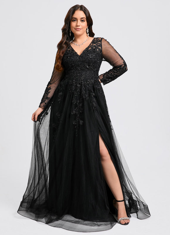Robe Noire Tulle Manches Longues - gallery 8