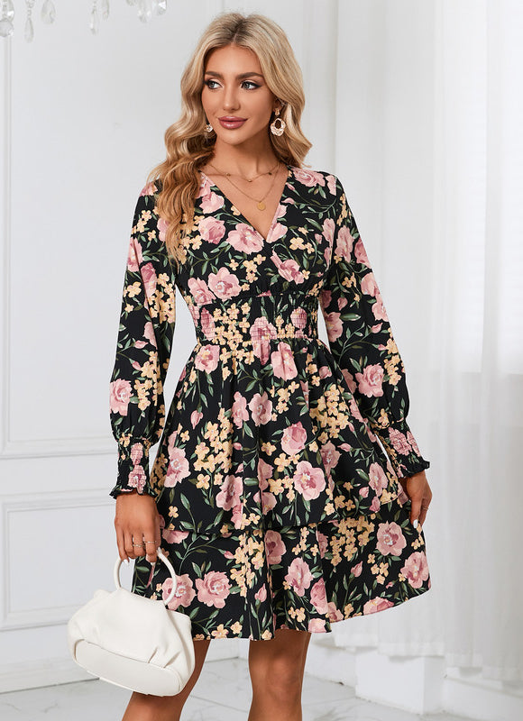 Robe Manche Longue Fleurie Courte