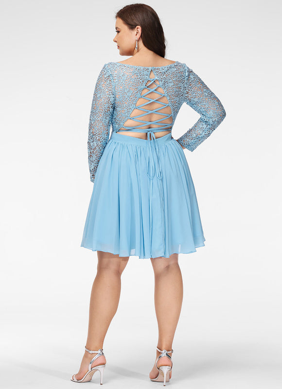 Robe Manche Longue Bleu Ciel Dentelle - gallery 5