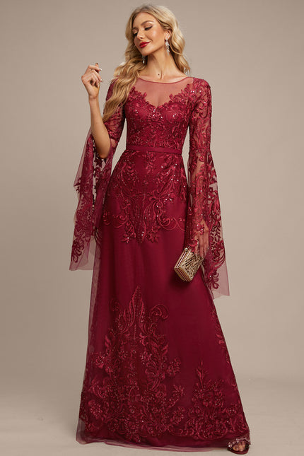 Robe De Soirée Bordeaux Manche Longue - gallery 2