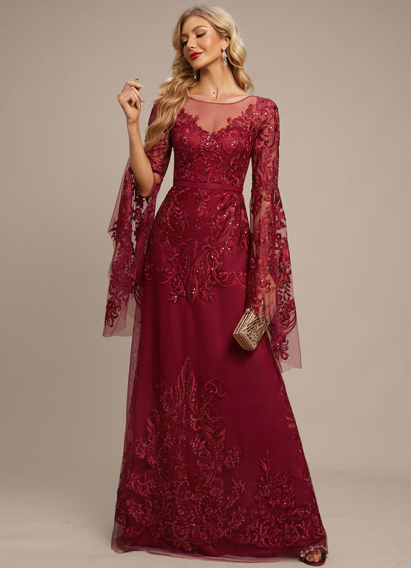 Robe De Soirée Bordeaux Manche Longue - gallery 2