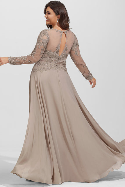 Robe Manche Longue Élégante Beige - gallery 8