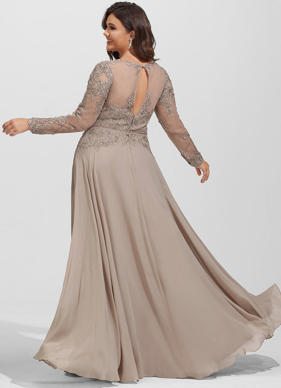 Robe Manche Longue Élégante Beige - gallery 8