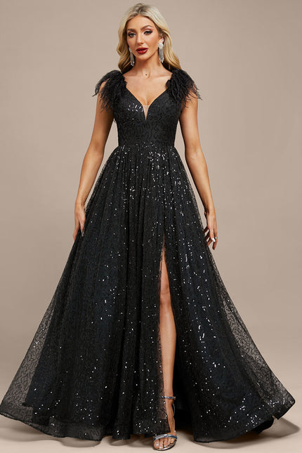 Robe Manche Longue Noire Scintillante